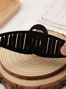 3 件裝女式大號天鵝絨波浪長方形十字發爪夾適用於高髻髮型復古毛絨髮飾套裝秋冬日常佩戴 - 黑色 - 查看 6