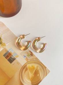 1對簡約幾何和休閒風格的中空u型耳環,適合女性日常穿戴 - 綠色 - 查看 3
