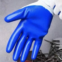 12對男士安全工作手套,丁腈橡膠塗層,藍色無縫針織手套,平滑掌心和手指有助於握持,男女均可使用,適用於一般工作、園藝手套、戶外防護工作手套 - 藍色 - 查看 4