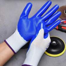 12對男士安全工作手套,丁腈橡膠塗層,藍色無縫針織手套,平滑掌心和手指有助於握持,男女均可使用,適用於一般工作、園藝手套、戶外防護工作手套 - 藍色 - 查看 3