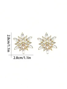 1pair Shiny Artificial Crystal Decorative Flower Earrings In Bohemian Style Fashion Gift For Girl Christmas Royal Elegant Snowflake Halloween
