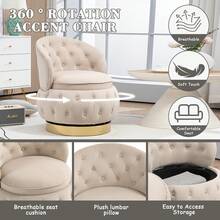HOMEFUN 360 Degree Swivel Cuddle Barrel Accent Storage Chairs, Round Armchairs With Wide Upholstered, Fluffy Velvet Fabric Chair For Living Room, Bedroom, Office, Waiting Rooms - 米色 - 查看 4