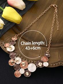 一套两件波西米亚风锌合金几何圆形卡其色珐琅套装，适合女性日常个性化穿着 - 幾何 - 查看 6