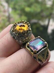 1 Miếng Retro To lớn Hình bầu dục Mô phỏng đá Nhẫn Cho nam giới NỮ Cổ xưa Màu bạc Màu sắc Vàng Con kiến Nhẫn Retro Lễ cưới Đồ trang sức - Màu xanh lam - Xem 6