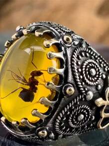 1 Miếng Retro To lớn Hình bầu dục Mô phỏng đá Nhẫn Cho nam giới NỮ Cổ xưa Màu bạc Màu sắc Vàng Con kiến Nhẫn Retro Lễ cưới Đồ trang sức - Màu xanh lam - Xem 3