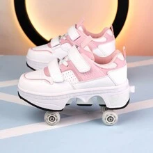 可变形带轮滑鞋，时尚百搭，四轮/两轮可选，可伸缩滚轮，一键操控，滑行/行走两用 - 粉色 - 查看 5