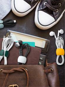 1入/4入組矽膠電纜綁帶，用於電纜管理，可重覆使用的家用電纜整理器，聽歌器、手機充電器、滑鼠、音頻、電腦的矽膠電纜收納和固定，電纜包裝和收納，適用於辦公室、廚房、學校、旅行 - 粉色 - 查看 7