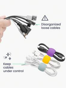 1入/4入組矽膠電纜綁帶，用於電纜管理，可重覆使用的家用電纜整理器，聽歌器、手機充電器、滑鼠、音頻、電腦的矽膠電纜收納和固定，電纜包裝和收納，適用於辦公室、廚房、學校、旅行 - 粉色 - 查看 4