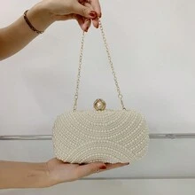 時尚的人造珍珠晚宴派對手拿包,多用途 - 白色 - 查看 6