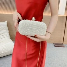 時尚的人造珍珠晚宴派對手拿包,多用途 - 白色 - 查看 3