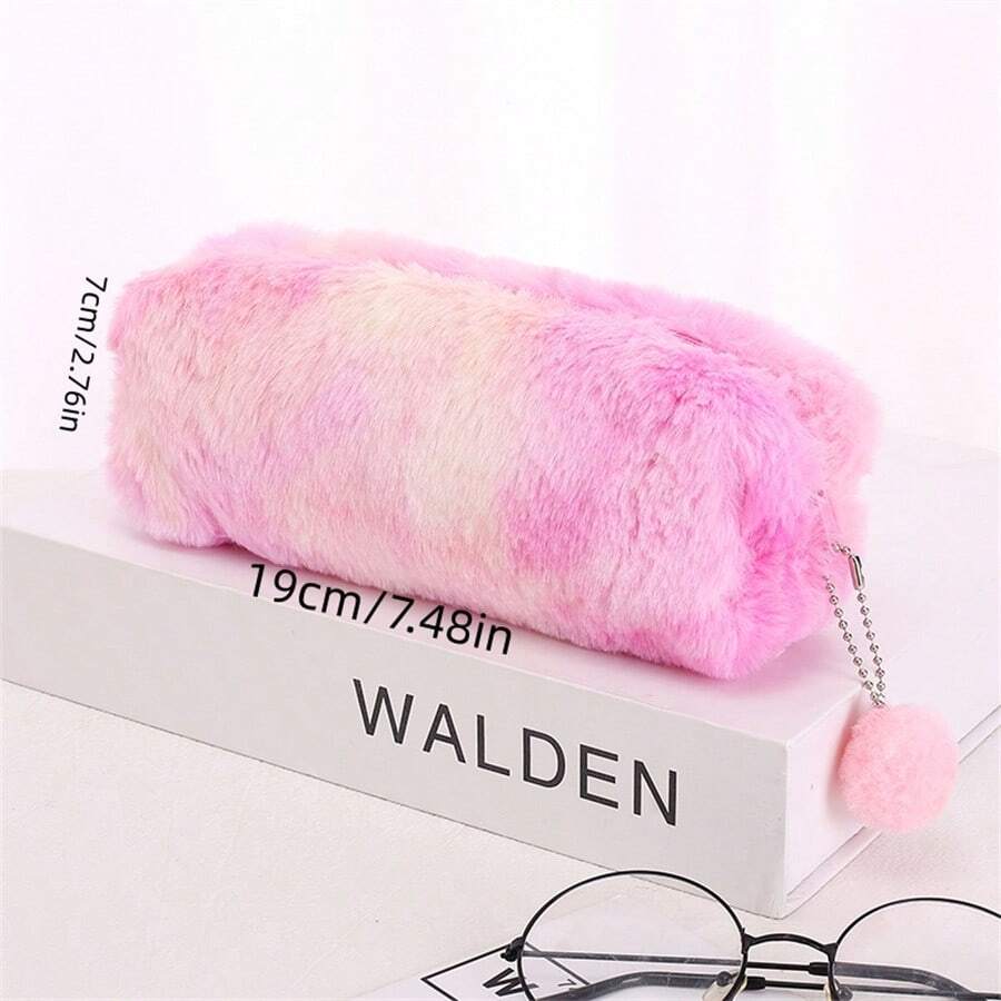 兒童創意漸層色鉛筆盒和錢包,可愛的八邊形毛絨鉛筆盒,學生簡易收納袋,隨機顏色 - 玫紅色 - 查看 1