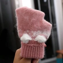 兒童冬季手套,保暖厚實的全指套手套,適用於男女童12歲,可愛 - 灰色 - 查看 3