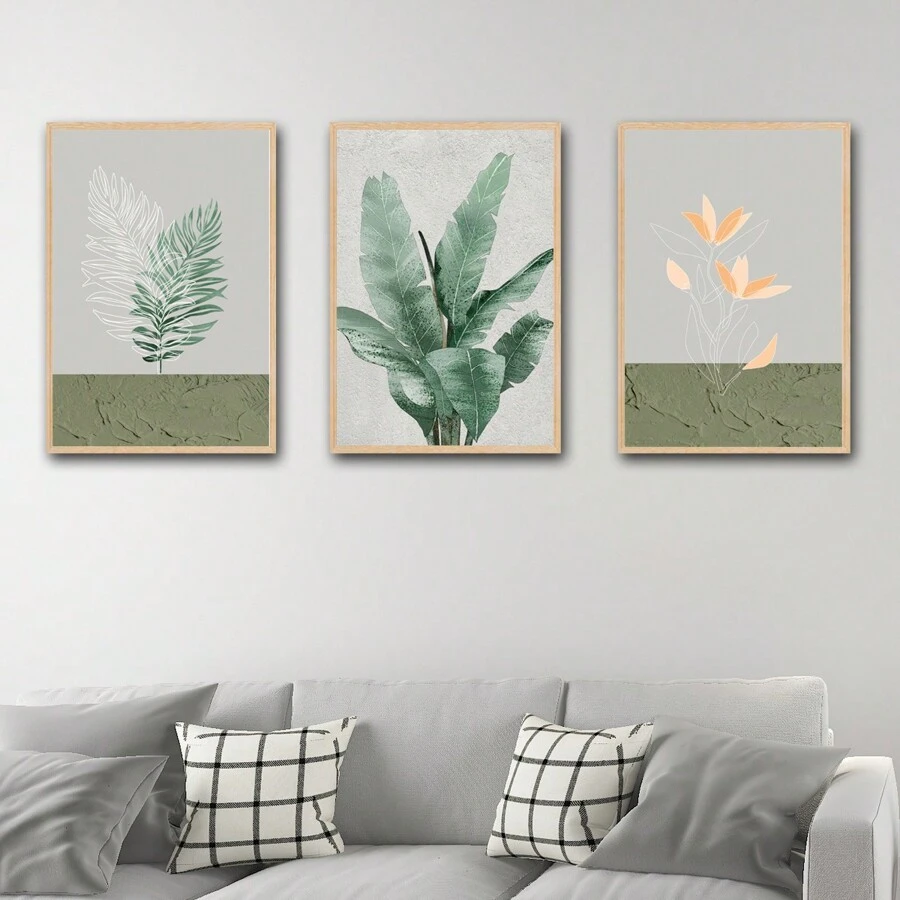 Bộ Của 3 Thực vật & Hoa & Hoa văn lá Polyester Chất xơ Hiện đại Treo tranh , Không khung & Thích hợp Đối với Phòng khách Phòng ngủ Học tập Phòng Nhà Trang trí - Nhiều màu - Xem 1