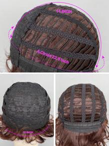 女性合成假髮棕色短卷曲帶有劉海,適合日常穿著