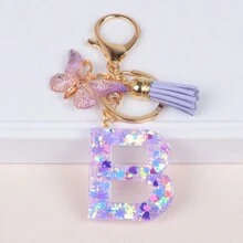 Breloc cu literă inițială Boho, drăguț fulg de zăpadă, paiete de dragoste, alfabet, breloc, fluture, pandantiv, inel, poșetă, rucsac, charm, husă pentru căști, accesorii, femei, fete, cadou pentru cupluri de Ziua Îndrăgostiților. Accesorii auto pentru geantă, charm, rucsac pentru școală, Goth Y2K.