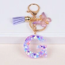 Breloc cu literă inițială Boho, drăguț fulg de zăpadă, paiete de dragoste, alfabet, breloc, fluture, pandantiv, inel, poșetă, rucsac, charm, husă pentru căști, accesorii, femei, fete, cadou pentru cupluri de Ziua Îndrăgostiților. Accesorii auto pentru geantă, charm, rucsac pentru școală, Goth Y2K.