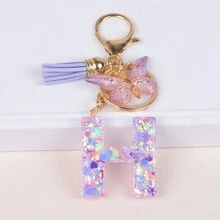 Breloc cu literă inițială Boho, drăguț fulg de zăpadă, paiete de dragoste, alfabet, breloc, fluture, pandantiv, inel, poșetă, rucsac, charm, husă pentru căști, accesorii, femei, fete, cadou pentru cupluri de Ziua Îndrăgostiților. Accesorii auto pentru geantă, charm, rucsac pentru școală, Goth Y2K.