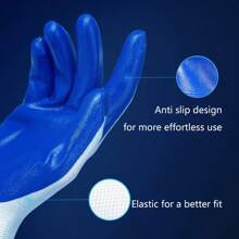 12對男士安全工作手套,丁腈橡膠塗層,藍色無縫針織手套,平滑掌心和手指有助於握持,男女均可使用,適用於一般工作、園藝手套、戶外防護工作手套 - 藍色 - 查看 6