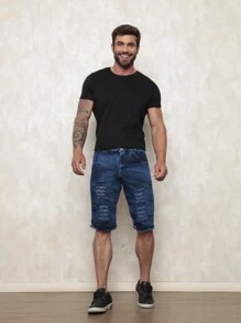 Men Shorts - 深色水洗藍 - 查看 2