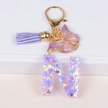Breloc cu literă inițială Boho, drăguț fulg de zăpadă, paiete de dragoste, alfabet, breloc, fluture, pandantiv, inel, poșetă, rucsac, charm, husă pentru căști, accesorii, femei, fete, cadou pentru cupluri de Ziua Îndrăgostiților. Accesorii auto pentru geantă, charm, rucsac pentru școală, Goth Y2K.