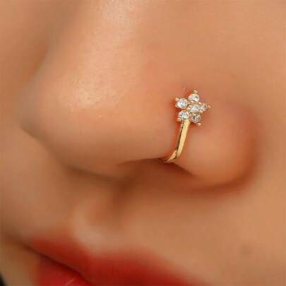 Anel De Nariz Decorado Com Cristal Quadrado De Cobre E Zircônia Cúbica, Joia Corporal De Moda Estilo Punk Unissex Não Perfurante Para Qualquer Ocasião