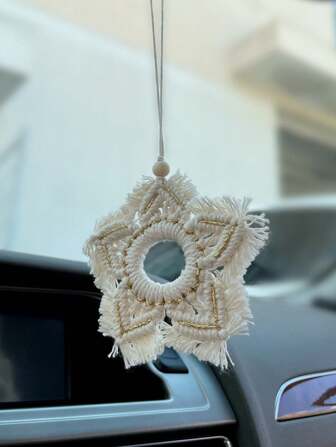1pc Handmade Star Tassel Car Rearview Mirror Decoration, Multifunctional Accessory, Can Serve As A Carrier Of Fragrance