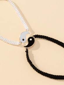 2 件/套最佳朋友手链可调节绳线阴阳配对手链适用于友谊关系男朋友女朋友情人节礼物、妈妈、母亲、母亲节、礼物 - 黑與白 - 查看 2