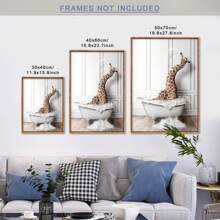 3pcs Adorable Animal Theme Bathing Artwork Set, Creative Bathroom Poster, Powder Room Wall Decor, Toilet Wall Art, Office & Public Restroom Wall Art, Nodic Bathroom Wall Decor, Ins Style Wall Art For Bedroom, Living Room, Kitchen, Dressing Room, Closet, Dining Room & Hotel Wall Decoration, Dressing Room Canvas Art Print, 3 Sizes Available, Unframed - Camel - View 3