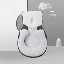 1pc Baby Shaping Pillow With Bear Pattern, Anti Flat Head Correction Newborn Infant Pillow, Anti-Roll Cushion For Crib - Grey - View 2