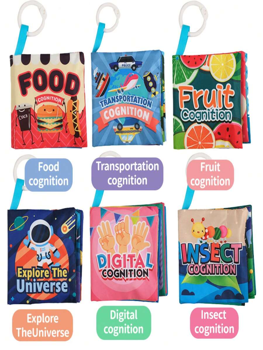 多色觸感布書,適用於嬰幼兒,頁面皺褶可用於早期教育,嬰兒沐浴禮物推薦 - 酒紅色 - 查看 1