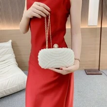 時尚的人造珍珠晚宴派對手拿包,多用途 - 白色 - 查看 2