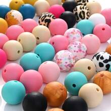 50顆15mm牛奶花印花矽膠珠,圓形散珠,適用於珠寶製作、diy項鍊手鍊鑰匙掛手機鍊、手工藝品供應材料 - 彩色 - 查看 9