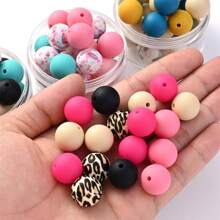 50顆15mm牛奶花印花矽膠珠,圓形散珠,適用於珠寶製作、diy項鍊手鍊鑰匙掛手機鍊、手工藝品供應材料 - 彩色 - 查看 3