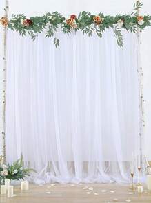 1/2pcs White Sheer Curtain, Suitable For Party Wedding Transparent Background, Perfect For Birthday Party Baby Shower Photo Background, Home Decor (150*215cm) - White - View 1