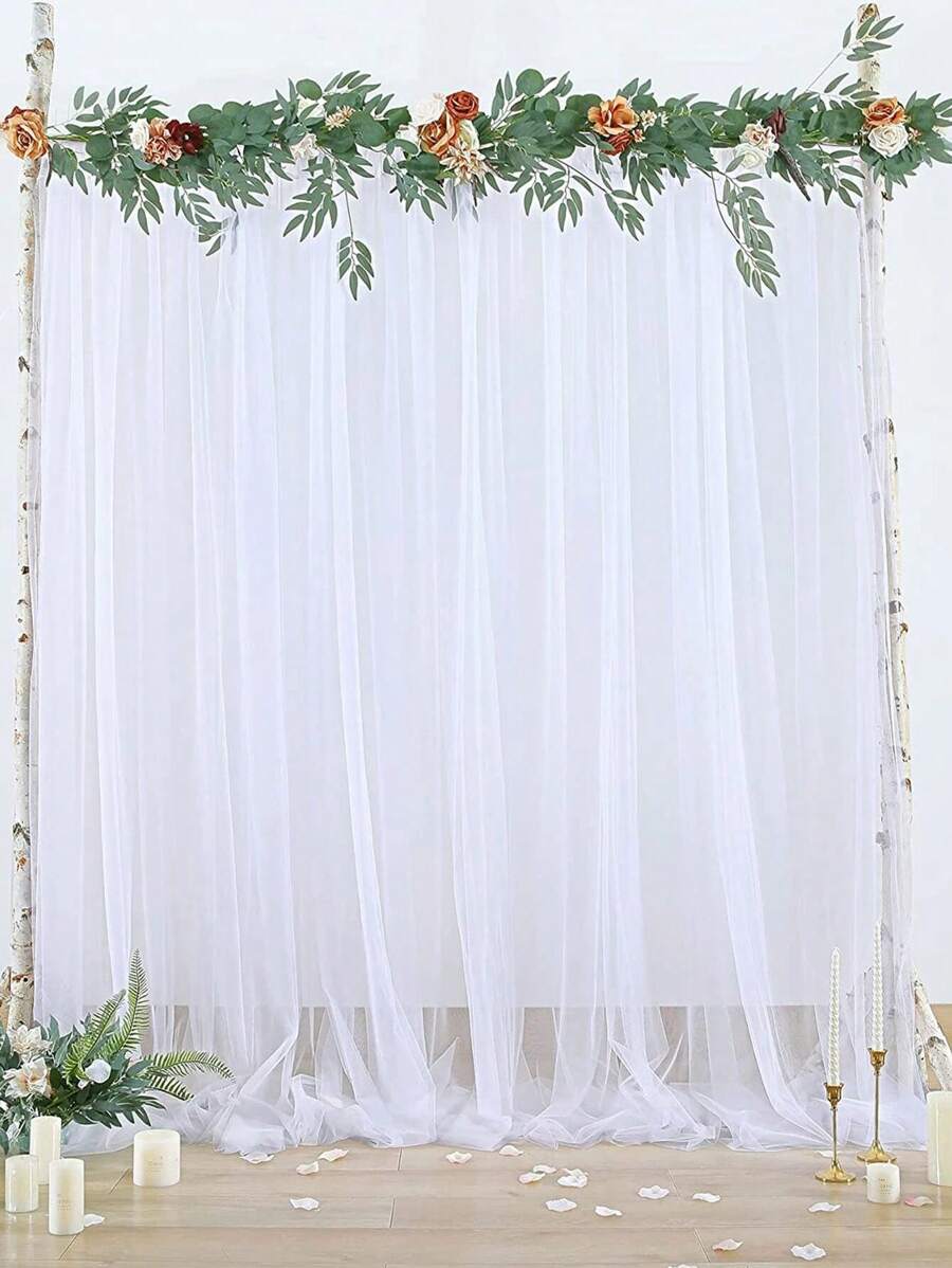 1/2pcs White Sheer Curtain, Suitable For Party Wedding Transparent Background, Perfect For Birthday Party Baby Shower Photo Background, Home Decor (150*215cm) - White - View 1