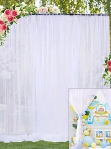 1/2pcs White Sheer Curtain, Suitable For Party Wedding Transparent Background, Perfect For Birthday Party Baby Shower Photo Background, Home Decor (150*215cm) - White - View 4
