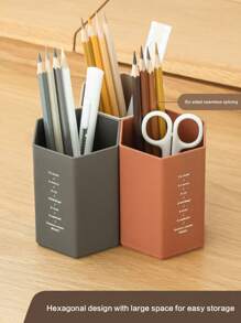 1 件六角形桌面收納盒,適合鋼筆、化妝刷、房間裝飾、床頭櫃收納、創意辦公桌裝飾 - 卡其色 - 查看 3