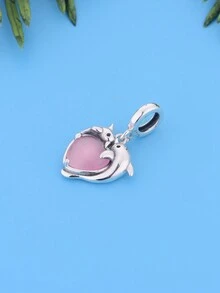 HuooNew 1入精美的925銀海豚愛心吊墜diy珠子,情人節、生日禮物（男女適用） - Q3006 - 查看 2