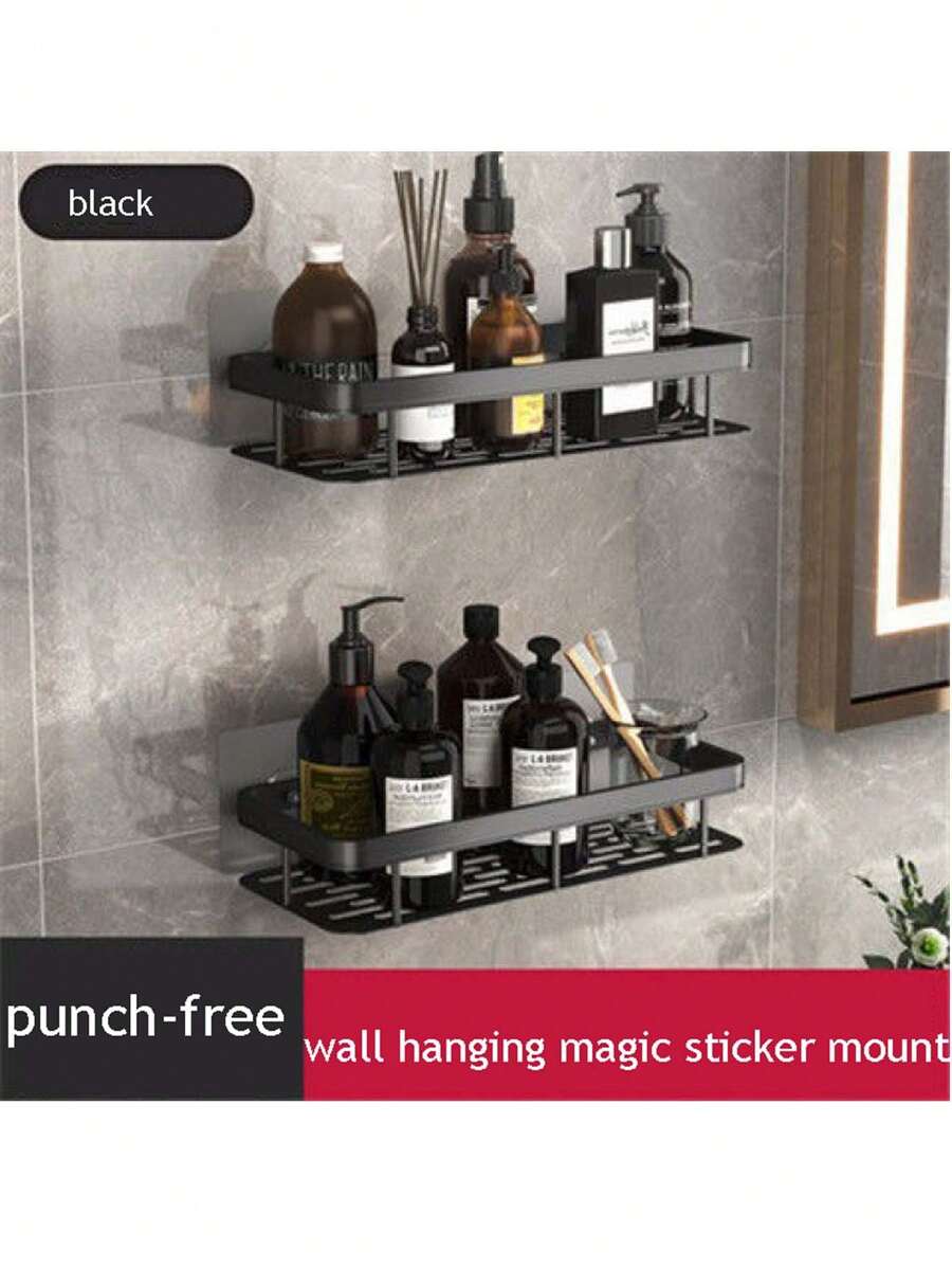 黑色,鋁製空間,無需打孔,浴室,廚房,洗手間的掛牆方形架,組織和儲存空白節省器 - 黑色 - 查看 1