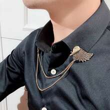 1pc Angel Wing & Chain Design Brooch, Fashionable Shirt Collar Accessory For Men And Women - Gold - View 4
