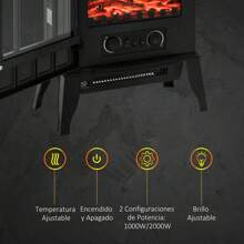 HOMCOM Chimenea Eléctrica de Pie Movible y Decorativo Calefactor Estufa 1000/2000W Llama LED con Termostato 39x23x56.5cm - Negro - Ver 3