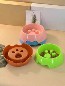 1入啡色防窒息寵物碗,貓狗專用減速餐具,防嘔吐,幼犬餵食碗,獨特的爪印設計 - 棕色 - 查看 4