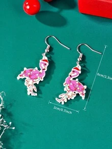 一對可愛卡通聖誕動物貓小狗火烈鳥牛吊墜耳環聖誕新年聚會聚會親友約會節日禮物耳環耳環 - 火烈鳥 - 查看 7