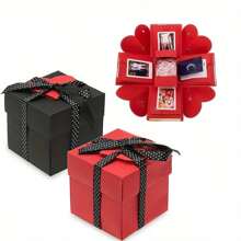 1套（紅色）diy爆炸驚喜盒diy剪貼簿手工相片集禮品盒套裝剪貼禮品盒,適用於生日周年紀念日婚禮diy禮品 - 紅色 - 查看 4