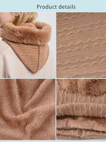 1pc Plush Neck Gaiter And Face Cover Integrated Winter Hat, Outdoor Cycling Headgear, Keep Warm While Riding, Skiing - Khaki - View 5