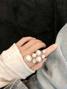 Faux Pearl Decor Ring - White - View 1