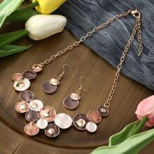 一套两件波西米亚风锌合金几何圆形卡其色珐琅套装，适合女性日常个性化穿着 - 幾何 - 查看 11