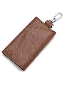1個男士腰掛鑰匙包商務多功能大容量家用鑰匙扣包汽車鑰匙包通用卡包 - 棕色 - 查看 3