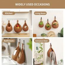 3pcs Handmade Woven Water Drop Shaped Mesh Kitchen Wall Hanging Vegetable & Fruit Basket, Bird Nest Storage Bag - Caramel Colour - View 9