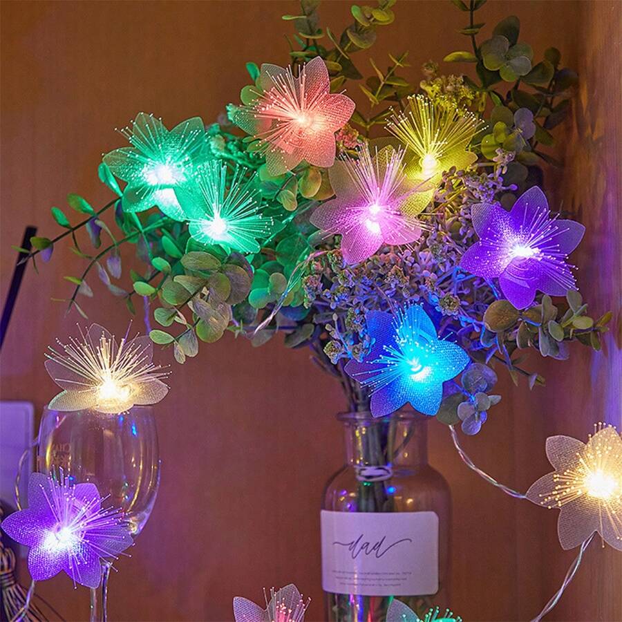 1pc Led Fiber Optic Flower String Lights, Festive Decoration Creative Twinkle Light String - Multicolor - View 1
